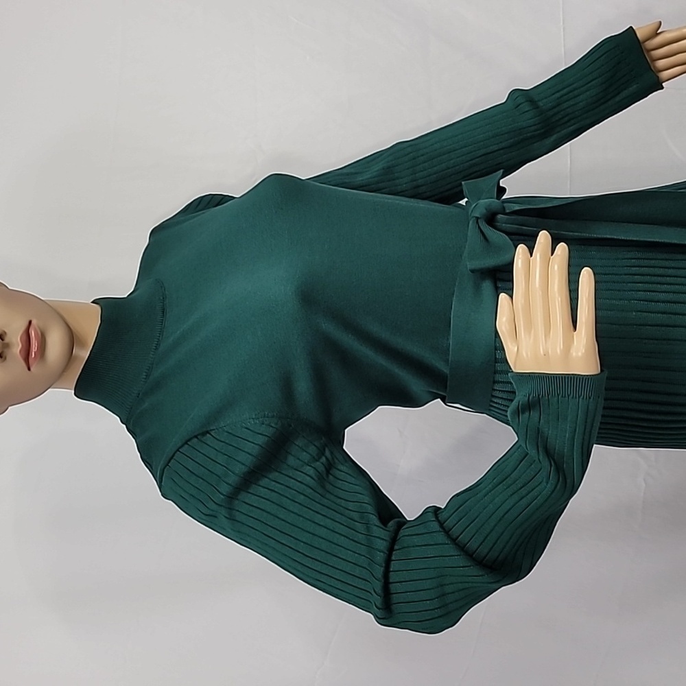 Studio One Petite Green Long Sleeve Sweater Midi Dress - Picture 8 of 12